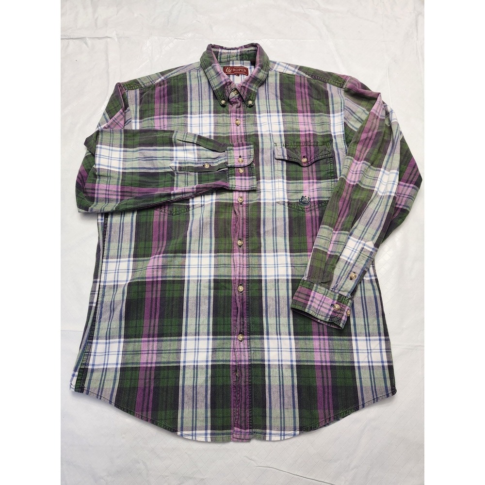 Roper Shirt Mens XL Multicolor Plaid Western Button Down Long Sleeve Pockets